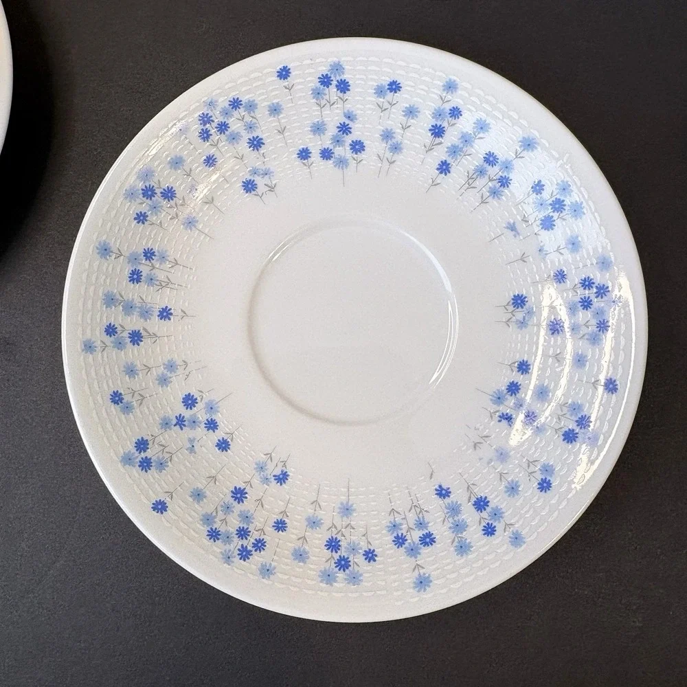 4 Sets Sheffield Rhapsody #503 Blue Floral Cups & Saucers MCM Japan